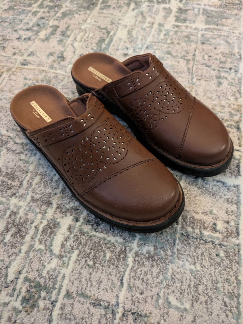 Clarks Brown Leather Slip-On Mules Clogs